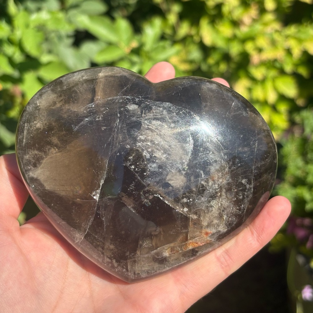 1.23 Pounds - Large Smoky Quartz Crystal Heart with Rainbow - Picture 9 of 12